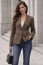 Ann Taylor Wool Blend Blazer Size 12 NWT Brown Tailored Office Jacket Classic