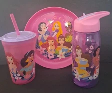 Disney Princess Kids Plate Cup and Water Bottle Set – Pink, Toddler Girls