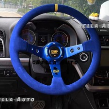 350mm Blue Suede Leather Deep Dish Racing Steering Wheel Fit Momo Hub Omp Hub 350mm Blue Suede Leather Deep Dish Racing Steering Wheel Fit Momo Hub Omp Hub
