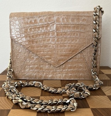 Judith Leiber COUTURE Caiman Croc Chain Handbag Beige Metallic Bag Purse