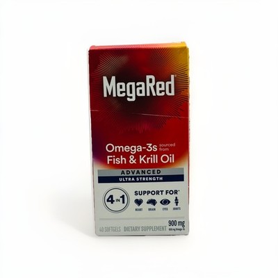 MegaRed Omega-3s Fish & Krill Oil, Ultra Strength 900 mg. 40 SoftGels Box Damage