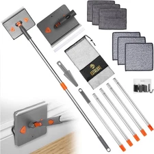 85” Baseboard Cleaner Tool with Handle and Hooks, 180° Rotating Wall Cleaner 