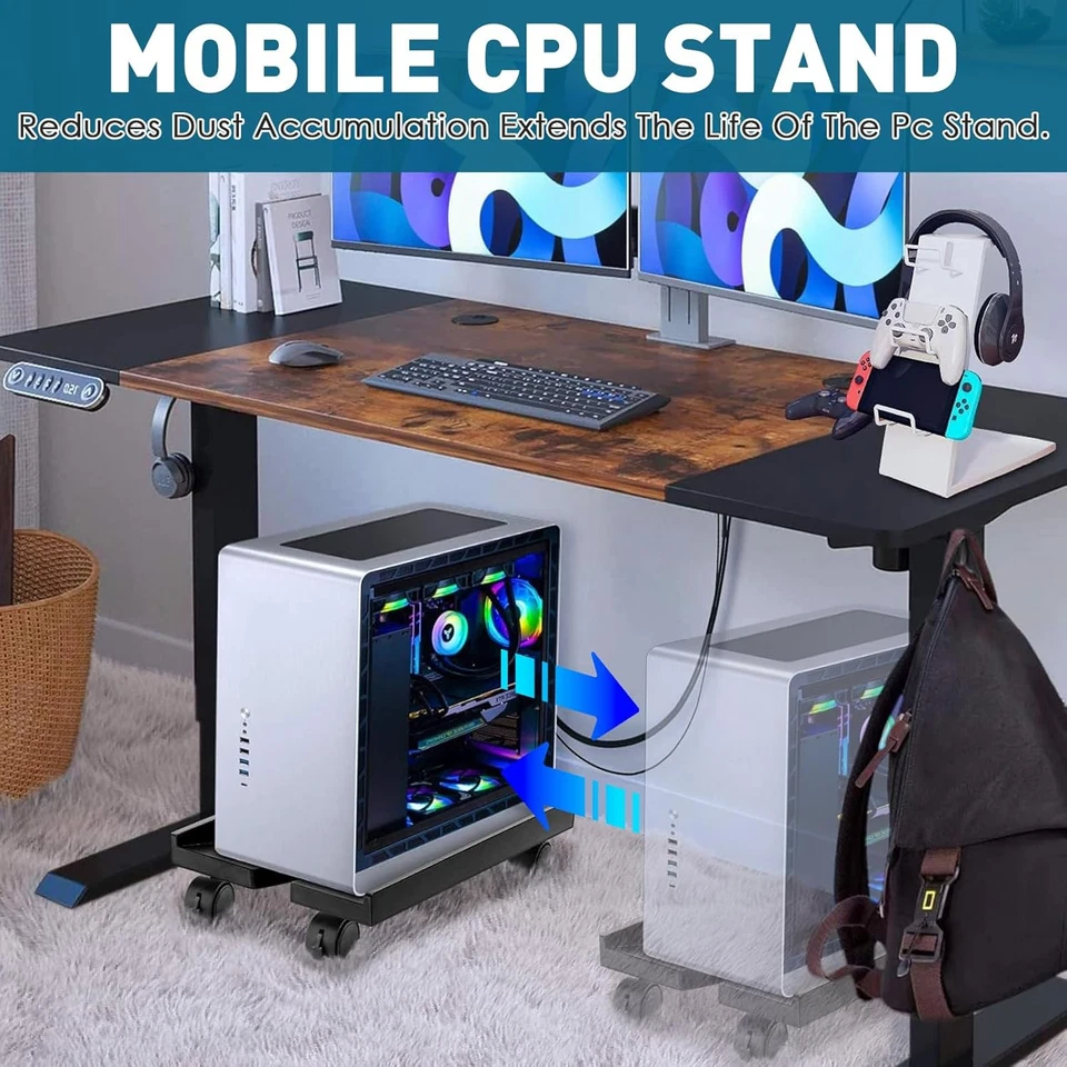 Computer PC Ständer Mobiler CPU Halterung Tower Rollwagen Verstellbare CPU-Wagen - Bild 2 von 4