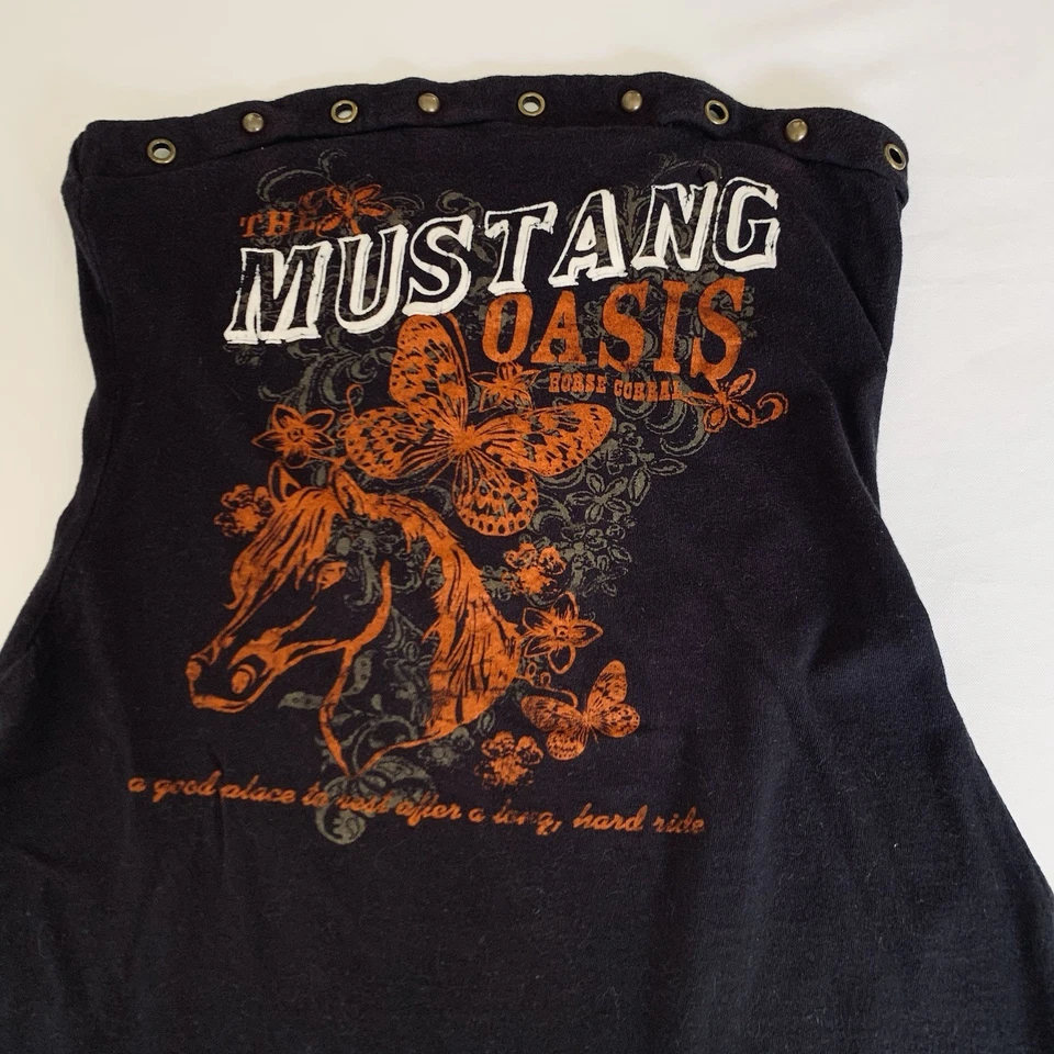 Camiseta sin mangas vintage Y2K Mustang Horse para mujer S negra mariposa Western Rodeo Foto 2 de 4