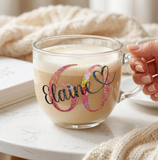 Personalised 60th Birthday Glass Mug Gifts For Her Women Mum Nanny Auntie Sister