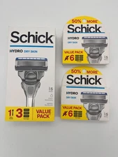 SCHICK HYDRO DRY SKIN w/ 1 HANDLE, 1 STUBL SAVER & 15 CARTRIDGES SEALED! MR 148