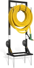 Garden Hose Holder 4 Spikes Freestanding Metal Stand Storage Rack Heavy Duty