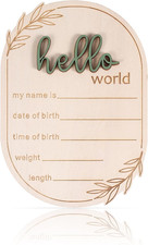 Baby Announcement Sign, 5.91X4.13 Inch Wooden Hello World Baby Name Sign Newborn