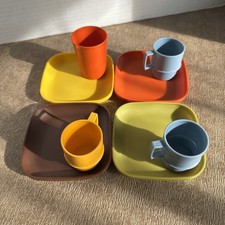 Tupperware Toys Square Plates w Cups Mini Playset Harvest Colors Set Lot Vintage