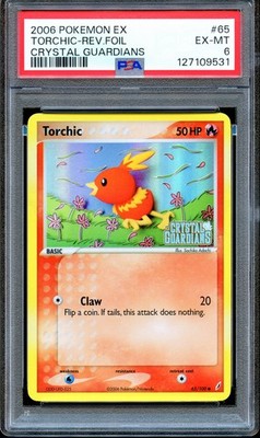 PSA 6 Torchic 65/100 Reverse Foil Stamped Crystal Guardians Pokemon Karte NM