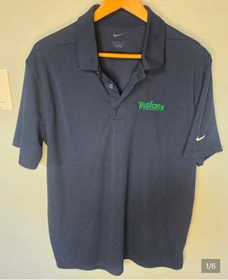 Nike Dri-FIT Polo Shirt Men Lrg Navy Blue Tropicana Corporate Logo Embroidered