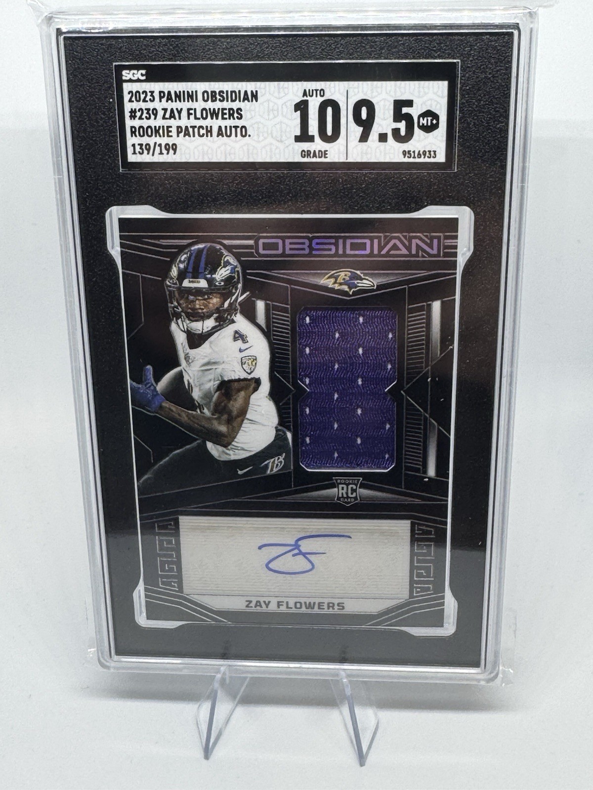 ZAY FLOWERS - 2023 OBSIDIAN ROOKIE PATCH AUTO RPA #'d/199 #239 SGC 9.5 MT+