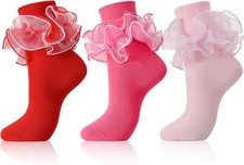 3 Pairs Women Big Ruffle Socks Four Lace Ankle Socks Cotton Ruffle Sock Turn Cuf