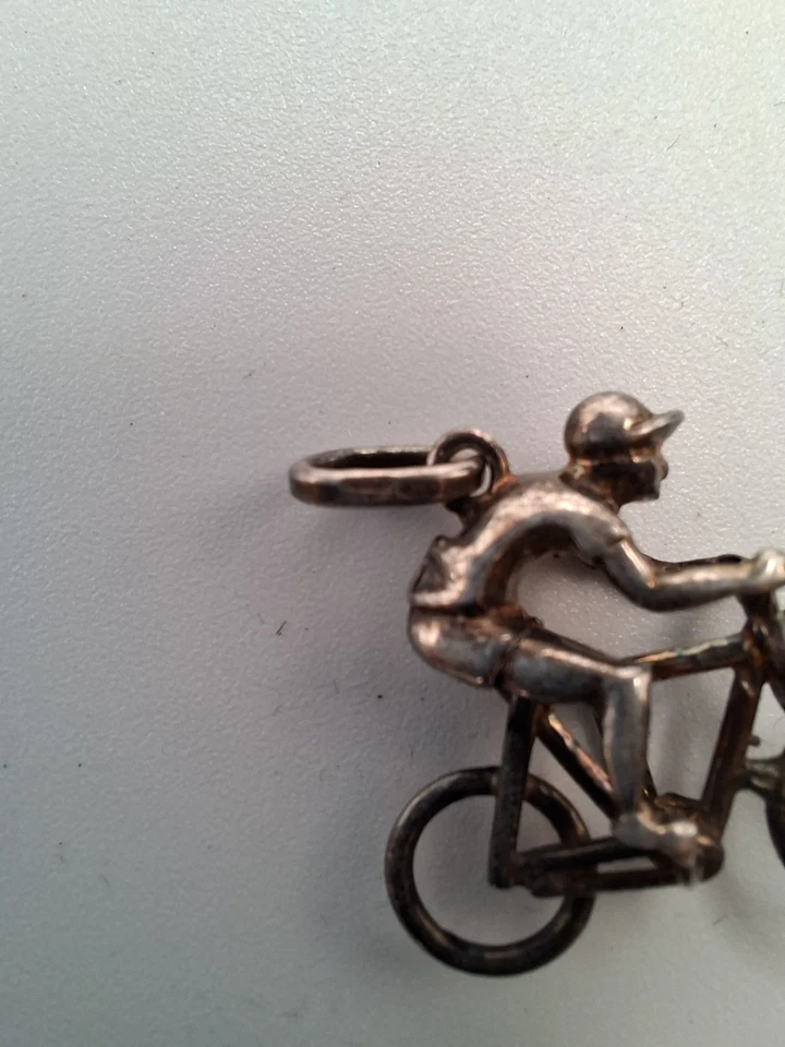 Ciondolo Argento 925 "CICLISTA" 4 Gr. *Ar120* Bicicletta Corsa Bike  - Immagine 3 di 4