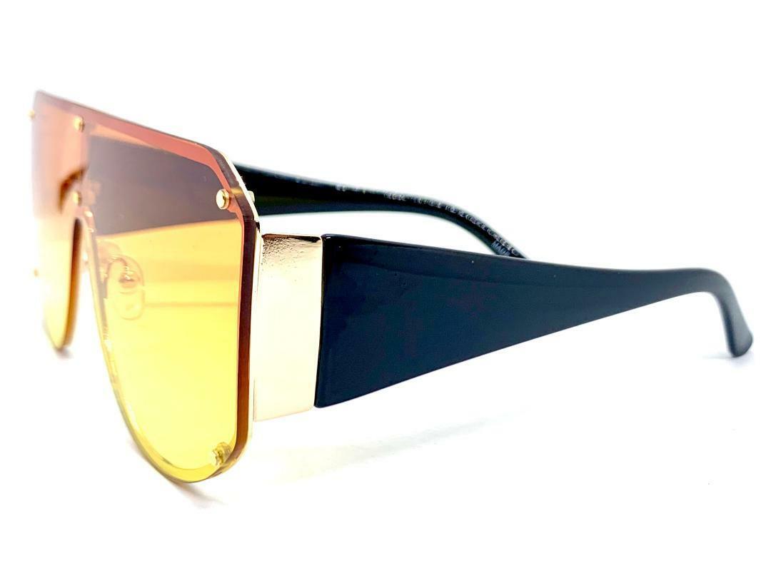 OVERSIZED Exaggerated Retro Shield SUNGLASSES Gold Frame Flat Orange Yellow Lens