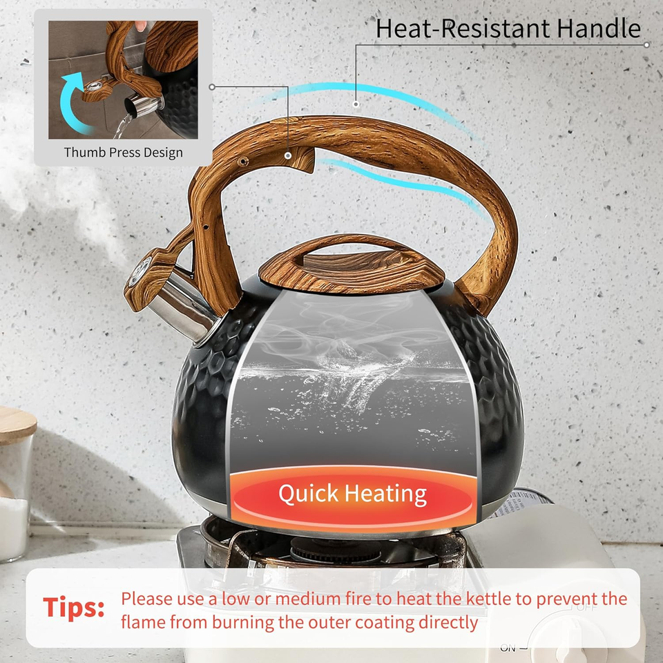 Tea Kettle, 3 Quart Whistling Tea Kettle, Tea Kettle for Stove Top