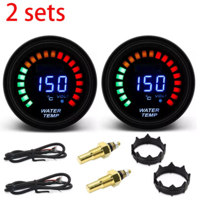2sets 2'' 52mm Car Digital & Analog LED Electronic Water Temp Temperature Gauge
