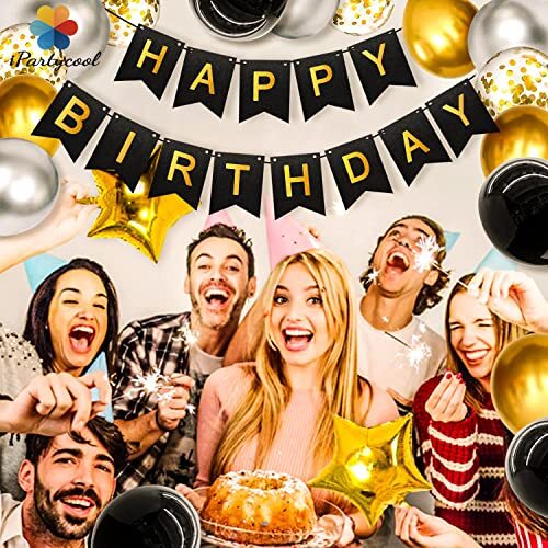 Globos Decoraciones Negras y Doradas De Cumpleaños Para Fiestas Hombre Mujer Set - Bild 5 von 5