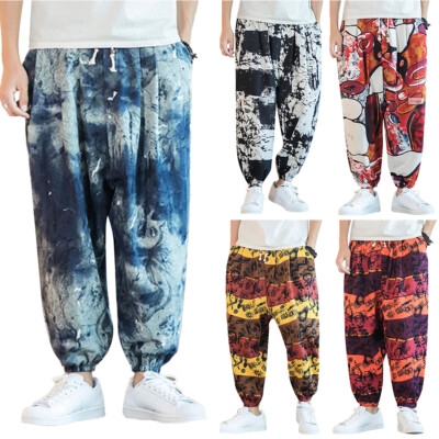 Herren Haremshose Pumphose Pluderhose Lose Hippie Yoga Hosen Sport Freizeithose