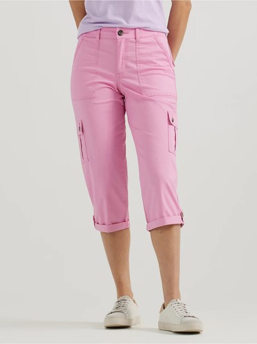 Lee Ultra Lux Comfort Flex-To-Go Cargo Capri Hose Damen 10 Flieder Stretch NEU
