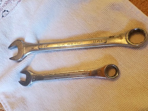 S-K Wayne Tools C-22 11/16" & C-16 1/2" Combination Wrenches Forged USA 12 Pt. - 第 1/3 張圖片