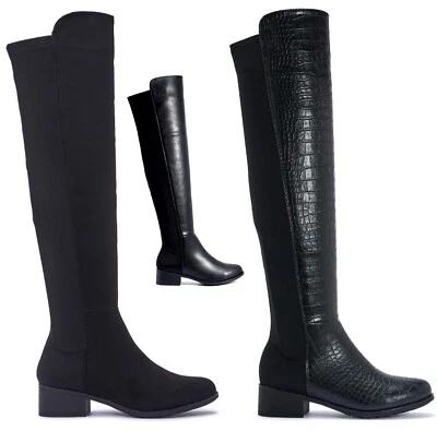 DAMEN OVER THE KNEE NIETEN HOHE DEHNBARE STIEFEL GOLD ABSATZ STIEFEL GRÖSSE 3-8