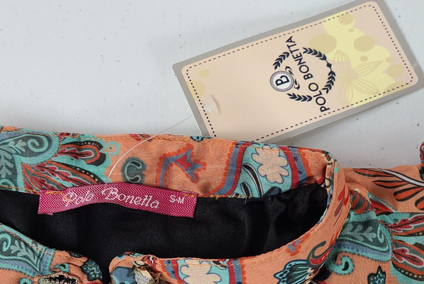 Polo Bonetta Long Sleeve Blouse Ruffle Fall Colors Glitter Buttons Women S/M New