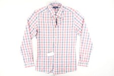 CLUB ROOM PLAID CHECK RED BLUE SMALL 14-14.5 SLIM FIT BUTTON FRONT SHIRT MENS