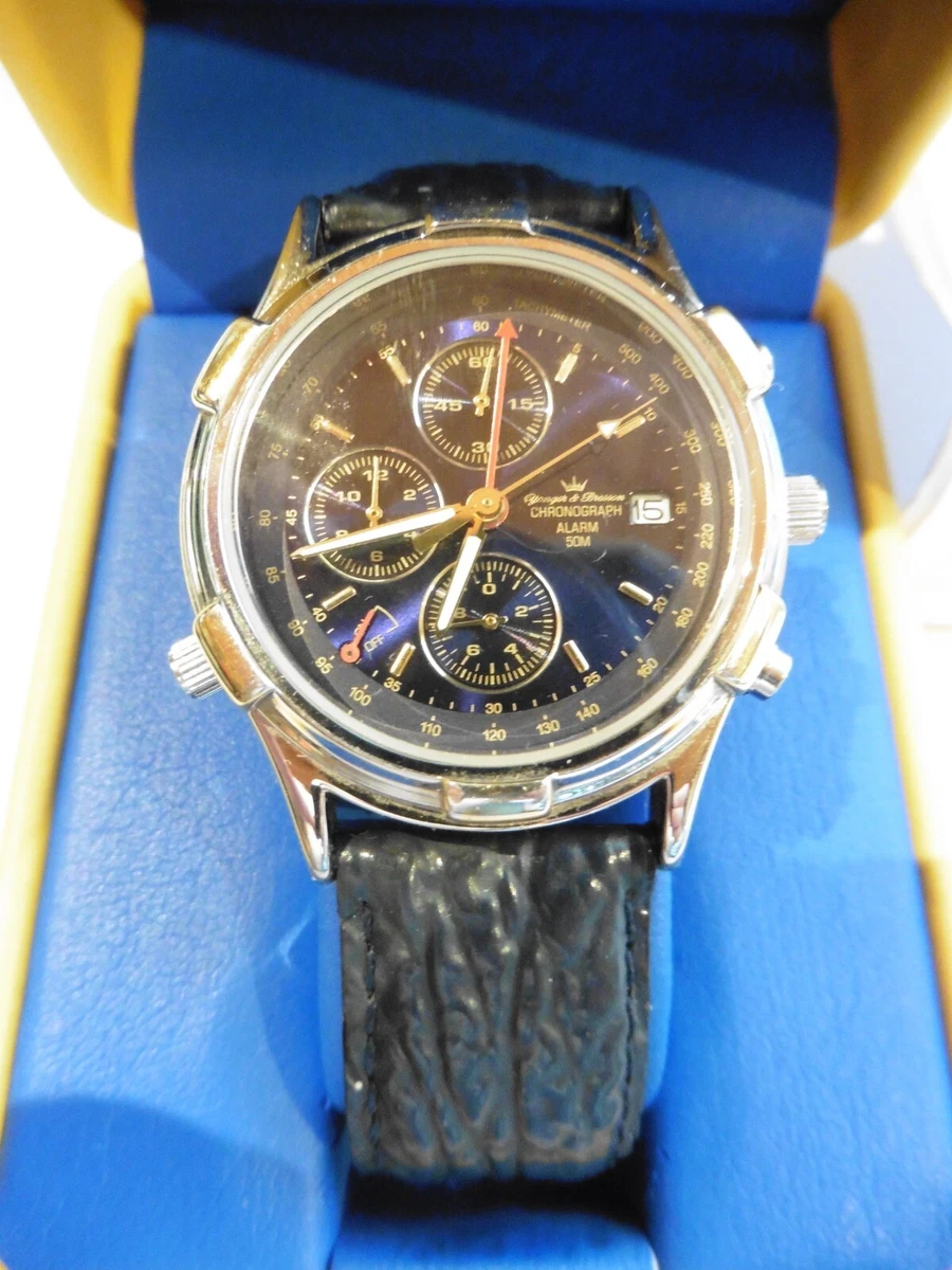 Yonger Bresson Gents Chronograph watch with ALARM Date Tachymeter 50M box RARE