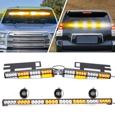 35" Windshield Emergency Light+Strobe Warning Sun Visor Mount Lights-Amber White