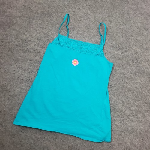 Felina Shirt Womens Large Blue Tank Top Camisole Lace Flower Casual Square Neck - Picture 2 of 8