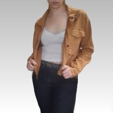 Ladies A.n.a Tan Denim Jacket Small Short Spring Summer Pockets Collared Snap