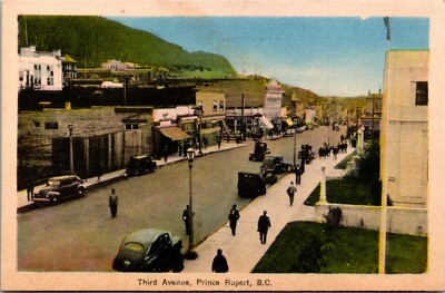 Vintage Postcard BC Prince Rupert Third Avenue Drug Store Street Lamp 1940s S102
