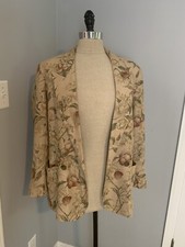 Vintage 80s Liz Claiborne Oversized Linen Blazer Floral Coquette Boho Classic M