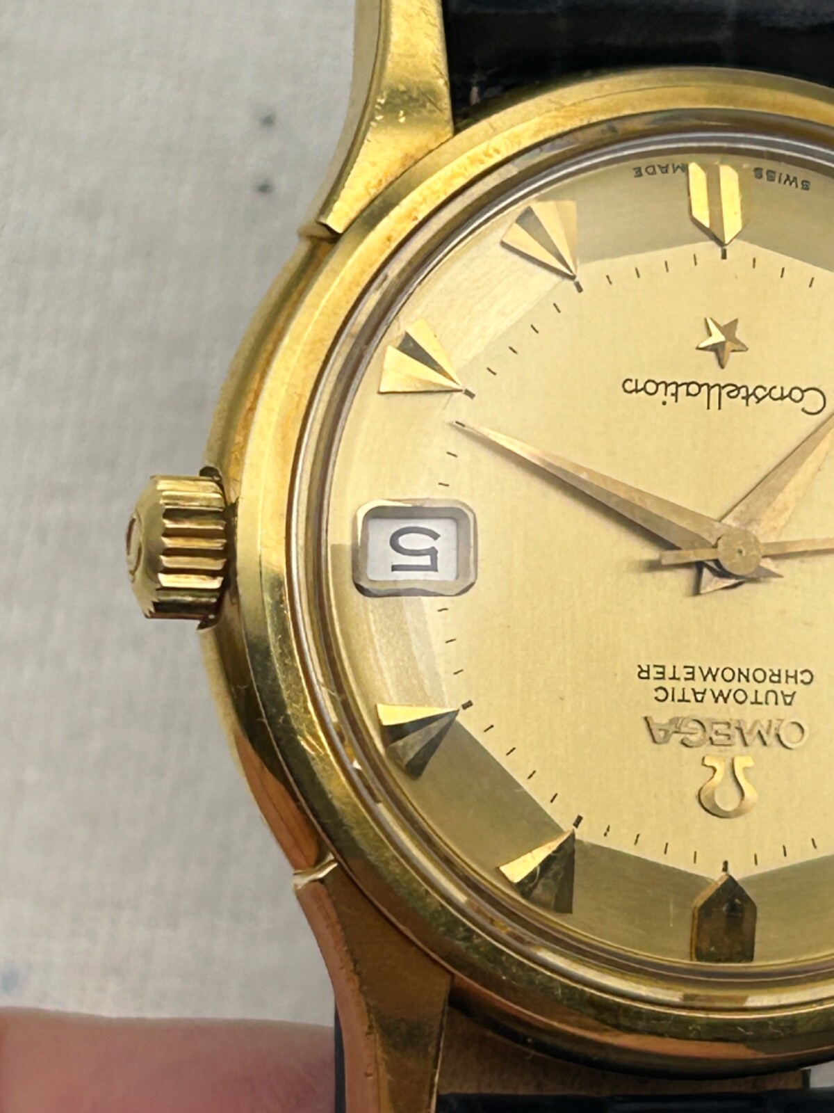 Vintage Omega Constellation Pie Pan, 18K Solid Gold 34mm Watch-Mint image 7