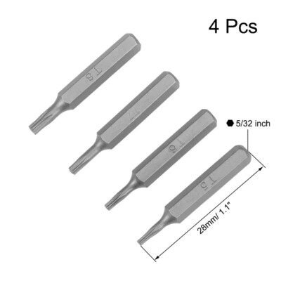 Torx Bits Set 4pcs micro system 4 T5 TR6 T7H TR8 Screwdriver Bits 28mm Hex 4mm