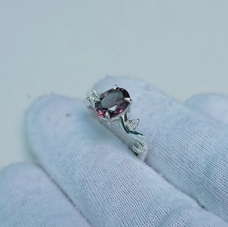 Anello alessandrite creato in laboratorio, anello in argento sterling 925, an... - Immagine 4 di 4