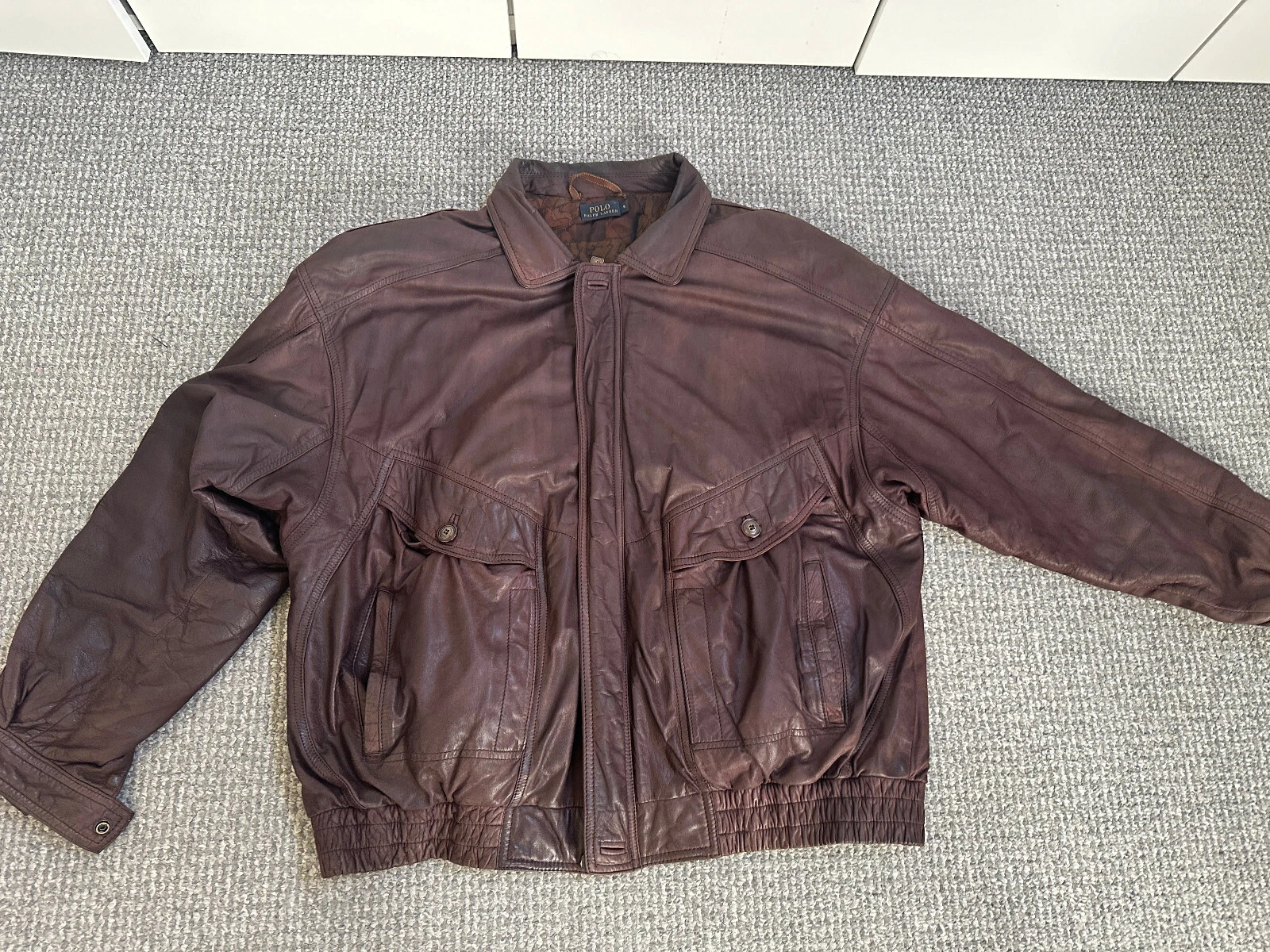 Vintage Polo Ralph Lauren Leather Bomber Jacket Made In Italy - Fits Large / XL