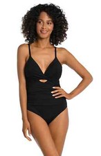 La Blanca Island Goddess Twist Keyhole One-Piece Swimsuit Black L141026 Size 10