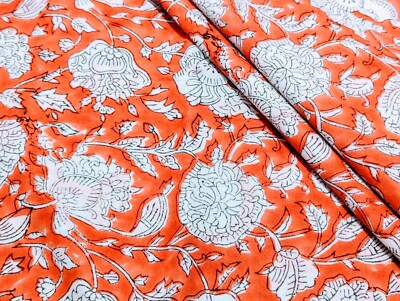 Orange 100 % Baumwolle Batik Hand Block gedruckt Kleid Material Handarbeit Stoff