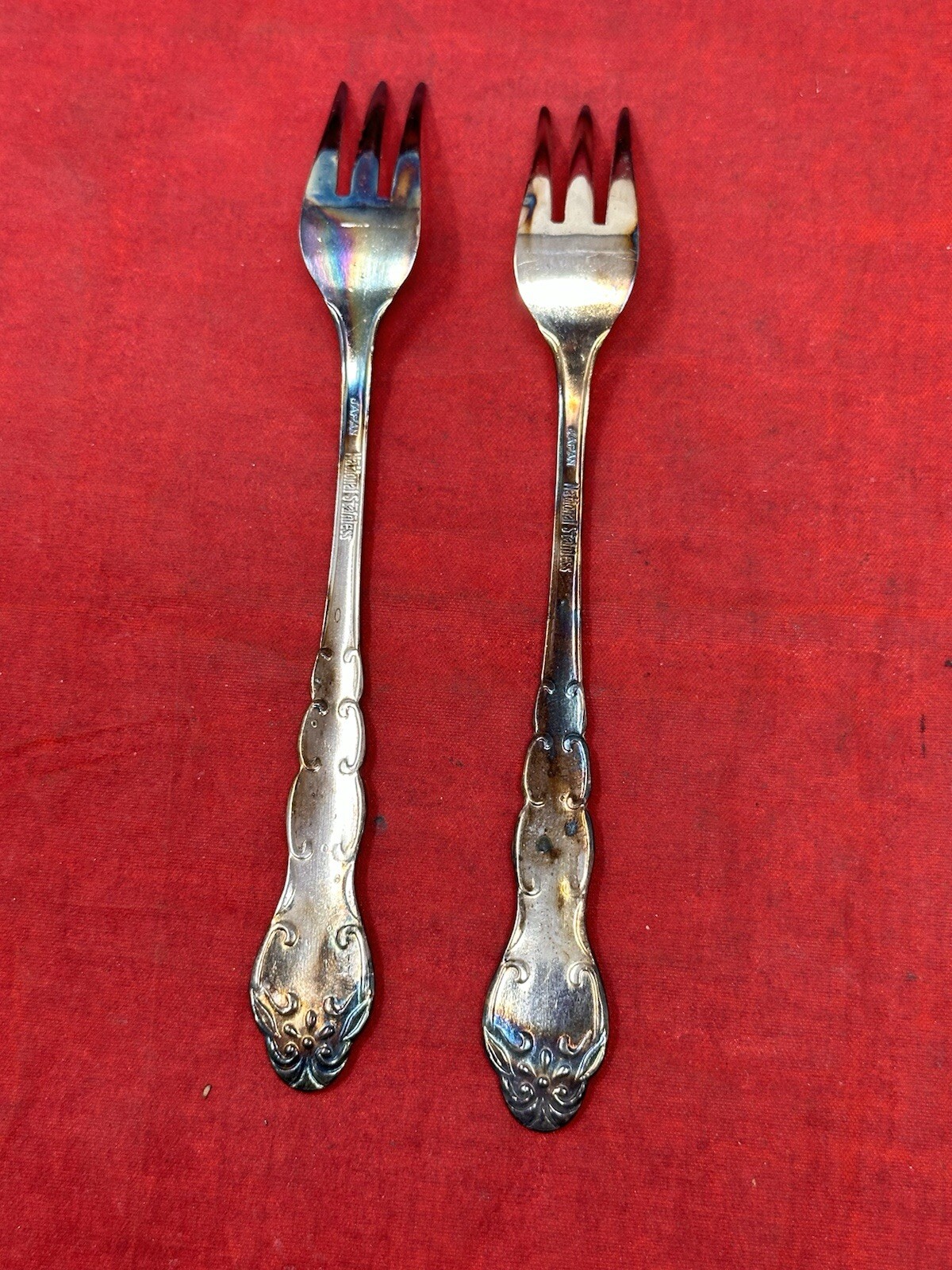 2 Pickle 3 Prong 6" Forks from NATIONAL STAINLESS JAPAN Cocktail Seafood Olives