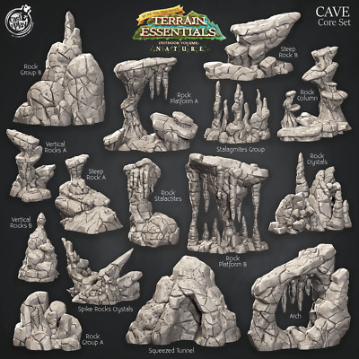 3D Printed Cast n Play Cave Core Terrain Set Terrain Essentials Nature 28mm 32mm