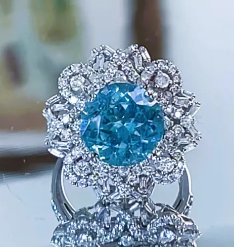 18K GOLD 7.56 CT GIA CERTIFIED AAA+ NEON BLUE PARAIBA TOURMALINE DIAMOND RING!!