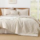 King Size Beige Comforter Set, 3-Piece Cream Tufted Bedding Comforter Set