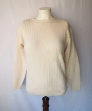Vintage SK & Company Petite Lambswool Angora Sweater Eyelet Cable Knit Ivory P