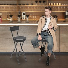 2pcs Black Counter Stool Bar Stool Portable Folding Kitchen Dining Chair