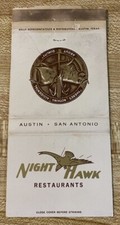  Night Hawk Restaurant Matchbook Austin San Antonio Texas