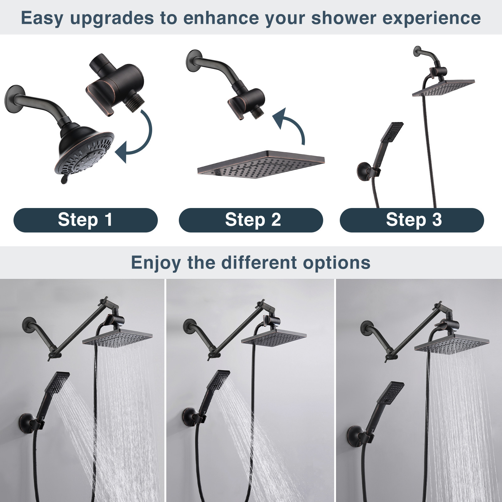 BRIGHT SHOWERS Rain Shower Head with Handheld Combination Set PSS1807-06