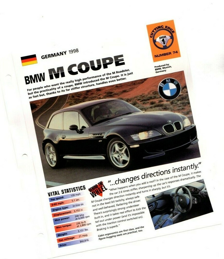 1998 BMW M COUPE (Z3) SPEC SHEET/Brochure/Pamphlet/Flyer | eBay
