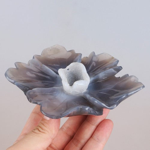 5.2" Natural Geode Agate Quartz Crystal Hand Carved Flower Animal Healing 413g - Picture 4 of 8